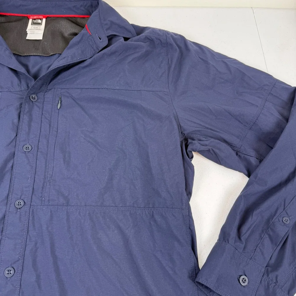 The North Face Mens XL Navy Blue Vented Long Sleeve Hiking Button Down Shirt
